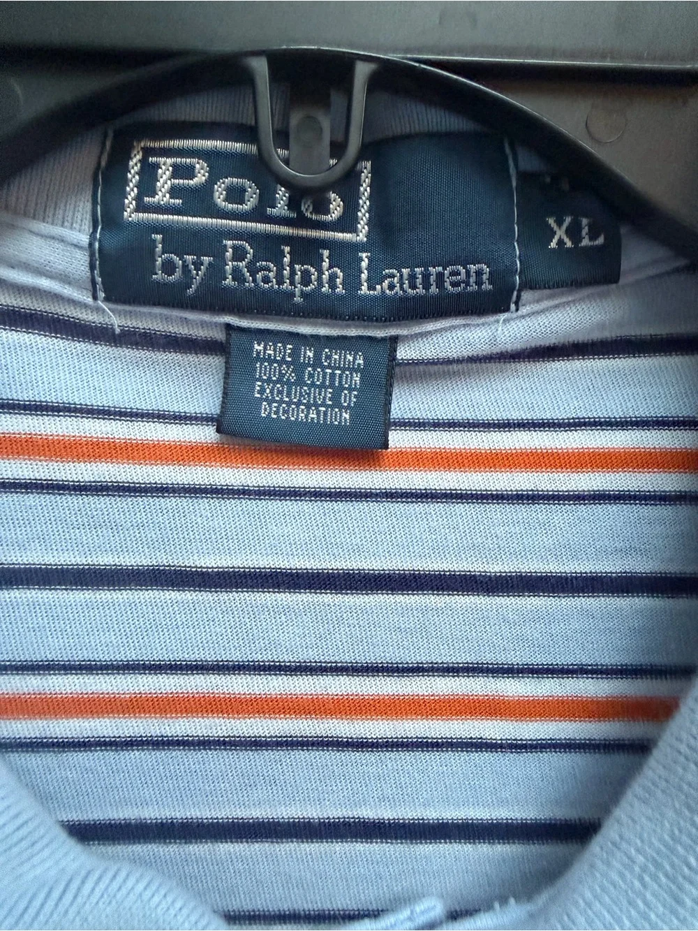 Polo Ralph Lauren Men’s XL Light Blue Navy & Orange Striped Polo Shirt P1